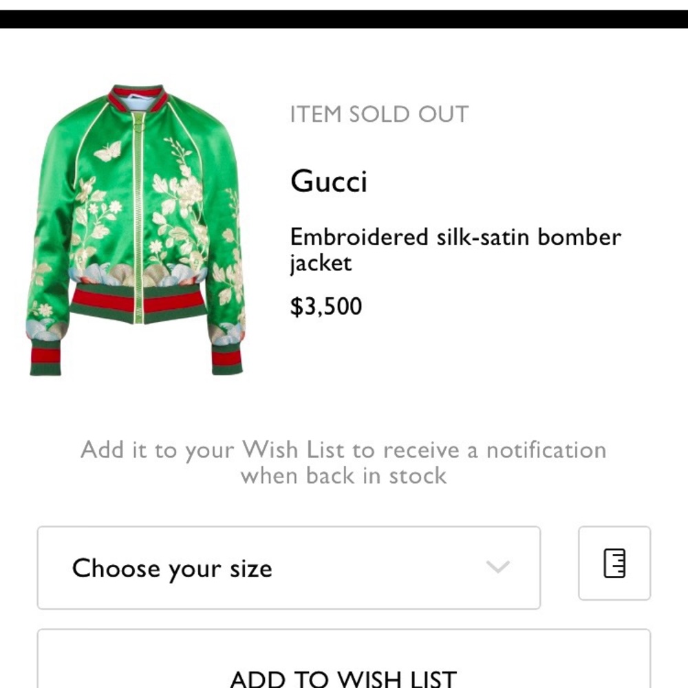 Embroidered Satin Gucci Bomber Jacket